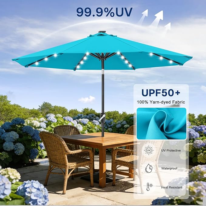 ABCCANOPY Durable Solar Led Patio Umbrellas with 32LED Lights 11FT (Turquoise)