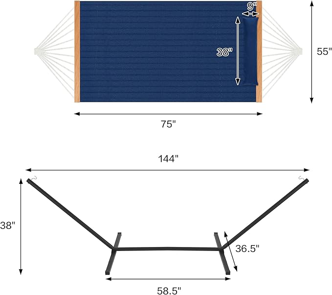 Two Person Hammock with Stand for Outside Heavy Duty, Outdoor Patio Hammock with Portable Steel Stand, Large Double Hammocks,480lbs Capacity.(Dark Blue)