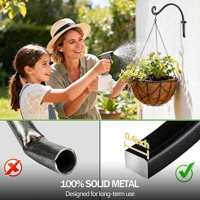 Qiang Ni Outdoor Bird Feeder Hanger Hooks: 12-Inch 50Lbs Wall Hanging Plant Bracket Indoor - 2 Pieces Plant Hooks for Hanging Flower Baskets