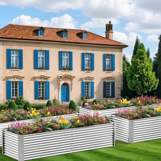 2 Pack Tall 8x3FT Corrugated Galvanized Steel Raised Garden Bed Outdoor, Metal Above Ground Garden Bed for Vegetables and Flowers, Rectangle Raised Beds for Gardening
