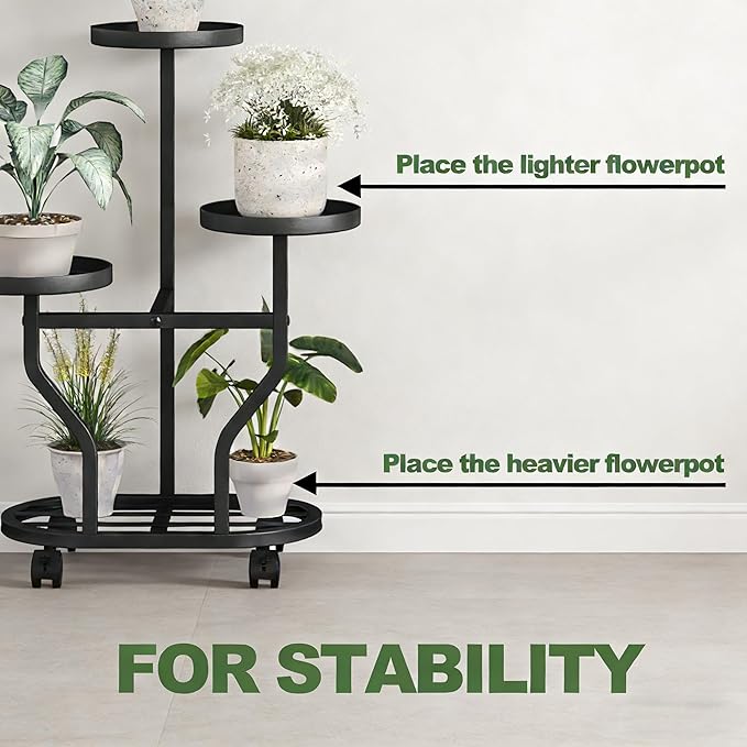 Plant Stand with Wheels 3 Tier Metal Plant Holder Corner Flower Shelf for Multiple Plants Display Rack for Bedroom Living Room Balcony Garden Black (Black, 3 Tier)