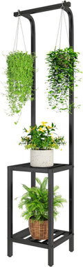IBUYKE 67 Inch Tall Plant Stand Indoor Outdoor, 3 Tier Metal Hanging Plant Shelf for Multiple Plant, Heavy Duty Plant Holder Flower Stand for Living Room Patio Balcony Garden, Black TMJ076B
