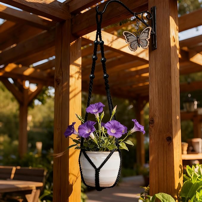 Macrame Plant Hanger, Up to 4-15 inch Pots, Wood Beads Cotton Hanging Planter Holder for Indoor Outdoor Boho Home Decor, 35 Inch, Set of 2 (Black)