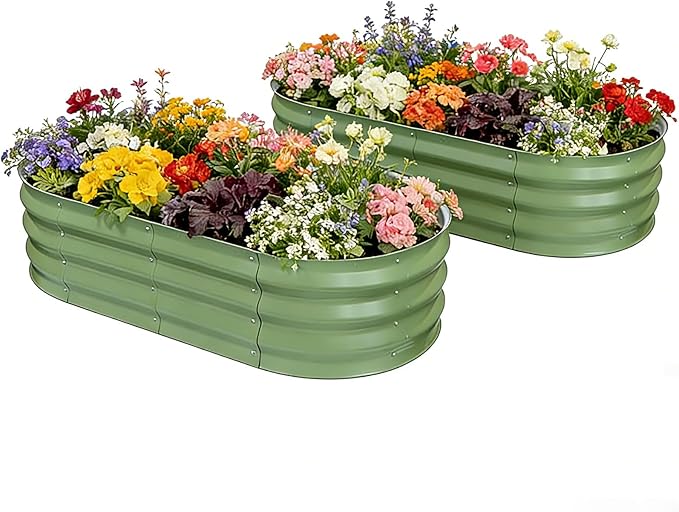 Galvanized Raised Garden Bed, 4x2x1 FT Thickening Planter Boxes Outdoor, Raised Beds for Gardening, Easy Assembly Large Garden Bed for Vegetables, Fruits, Flowers (2-Pack)