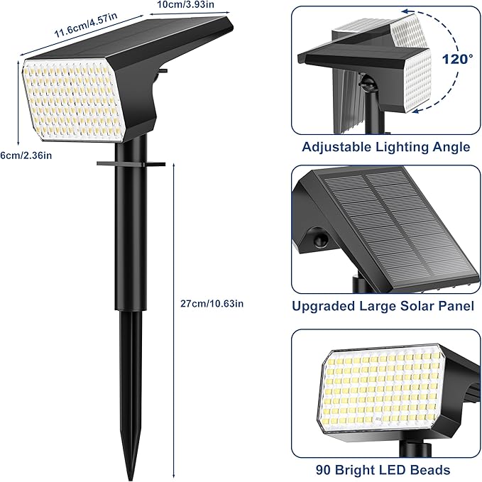 LANSOW 12 Pack Solar Spot Lights Outdoor Waterproof IP67, (90 LED/4 Modes) Solar Landscape Spotlights, 2-in-1 Solar Powered Flood Lights for Yard Garden Pathway Outside Tree, Auto ON/Off(Cool White)