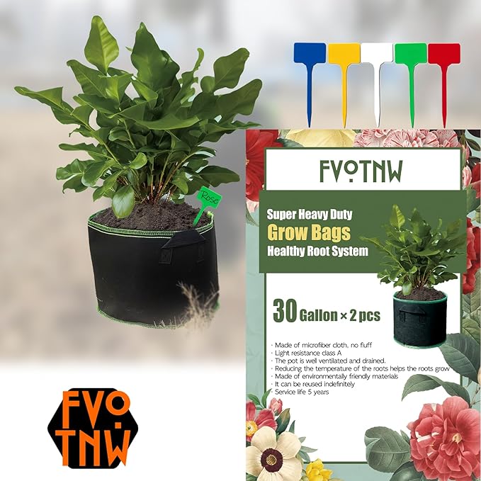2-Pack 30 Gallon Plant Grow Bags, Thickened Nonwoven Fabric Pots with Handles,Sturdy Garden Planters Aeration Gardening Container to for Plants, Vegetables, and Flowers