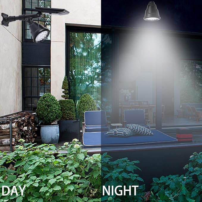 Solar Spotlights Outdoor 18 LED 300 Lumens Waterproof Adjustable Wall Light for Patio Garden Driveway (2 Pack)