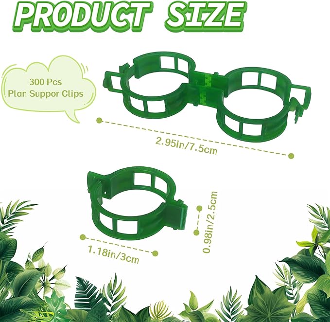 OJYUDD 300 Pcs Plant Support Clips,Plastic Tomato Clips,Plant Support Clips,Garden Vine Clips for Climbing Plants,Tomato,Grape,Plants Stalks (Green)