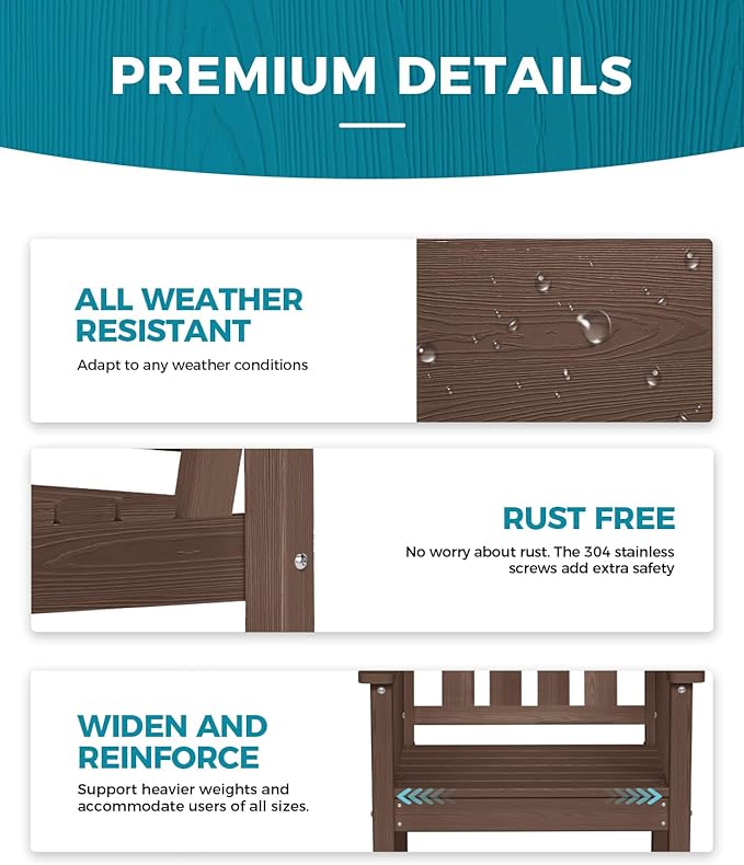 Ciokea HDPE Outdoor Patio Dining Chairs Set of 2, All-Weather Porch Chair with Wide Seat, Durable Outdoor Furniture for Backyard, Garden, Lawn & Poolside, Brown