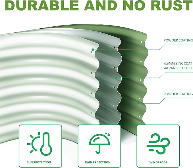 2Pcs 2X2X1ft Round Raised Garden Bed Kit,Galvanized Raised Garden Beds Outdoor, Metal Planter Box Steel Kit Flower Herb,Vegetables..Grass Green