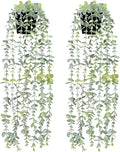 Waipfaru 2Pcs Fake Hanging Plants with Pot Light Green Eucalyptus Leaves UV Resistant Fake Vines Ivy Artificial Plants Outdoor Faux Plants Indoor Bedroom Living Room Boho Wall Porch Shelf Decor