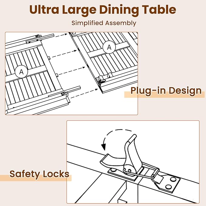 Tangkula 71" Outdoor Dining Table for 6, Oval Teak Wood 6 Person Patio Table with 2" Umbrella Hole, Metal Legs, Safety Locks and Wood Tabletop, Outside Table for Garden, Poolside & Backyard