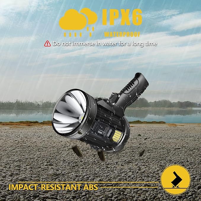 Spotlight 100000 Lumens, 6 Modes Led Rechargeable Spotlight Flashlight As Seen on TV with Tripod, Color Filters, Super Bright Solar Spot Lights Outdoor Handheld for Hunting, Boating, Camping