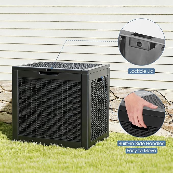 NEWBULIG 31 Gallon Deck Box, Weatherproof Resin Lockable Outdoor Storage for Secure Package Deliveries and Indoor Storage in Garden or Patio, Backyard