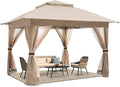 COOSHADE 13x13 Pop Up Gazebo Tent Outdoor Canopy Patio Shelter with Mosquito Netting(Khaki)