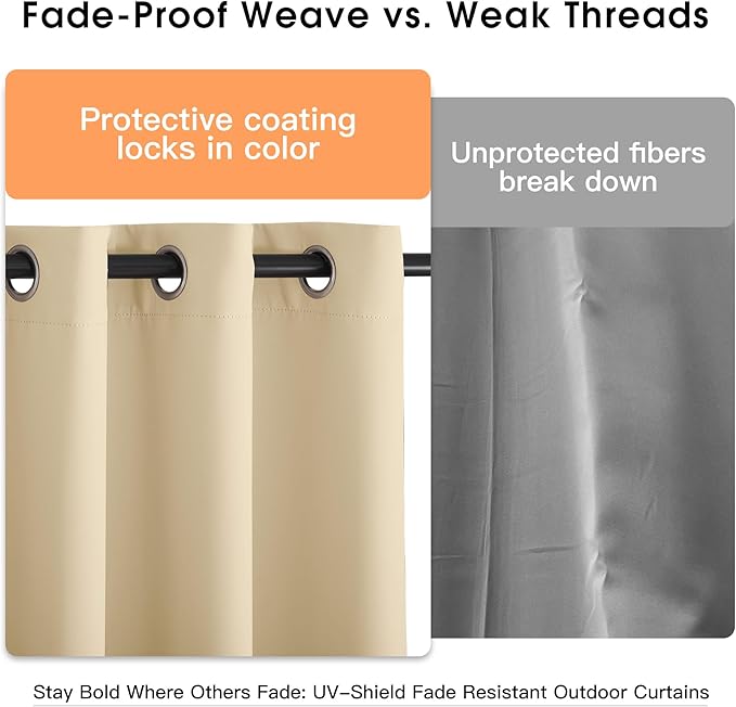 NICETOWN Fade Resistant Patio Curtains Outdoor Waterproof, Fade-Proof Curtains Grade 4 Color Fastness Certified, Thermal Insulated Privacy Sun Shades for Gazebo, W52 x L72, Biscotti Beige, 2 Panels
