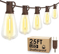25FT Outdoor String Lights, Patio Lights with 10+1 LED Dimmable Waterproof Shatterproof Linkable ST38 Bulbs for Fence Porch Gazebo, Brown