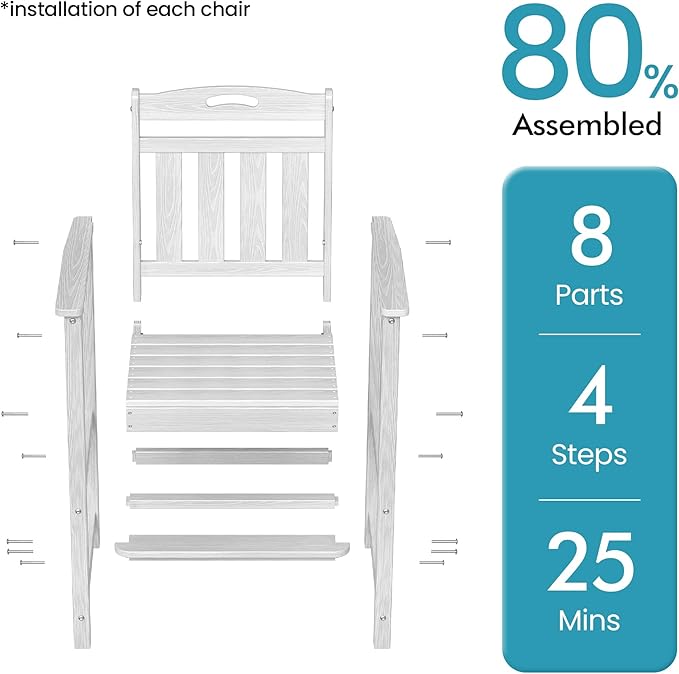 Ciokea Heavy Duty Bar Height Chair, 380lbs Outdoor Adirondack Tall Bar Chair Patio Stool with Arms & High Back, Heavy Duty All-Weather for Balcony, Poolside, Deck and Garden, White
