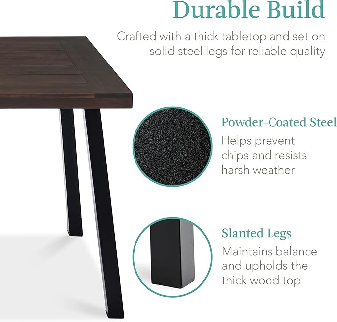 Best Choice Products 6-Person Indoor Outdoor Acacia Wood Dining Table, Picnic Table w/Powder-Coated Steel, 350 Pound Capacity Legs - Espresso