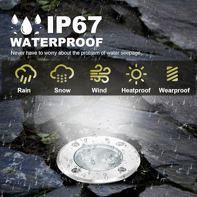 4Pack 3W Low Voltage Landscape Lights with Connectors 12-24V LED In-Ground Lights IP67 Waterproof Garden Lighting 6500K Outdoor Well Light for Yard Pathway Driveway Deck (Cool White)