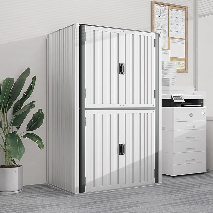 AECOJOY Outdoor Storage Cabinet Waterproof, Large Tall Vertical Outdoor Cabinets Waterproof with Shelves, Lockable Storage Cabinet Metal Storage Shed Weatherproof Garden Sheds & Outdoor Storage White