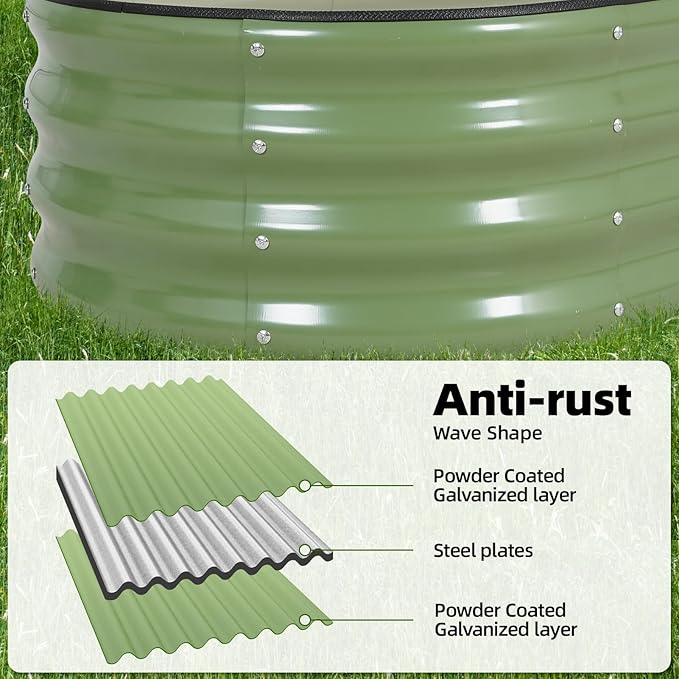 G GOOD GAIN Galvanized Metal Raised Garden Bed Kit - 4x2x1FT Outdoor Planter Box with Safety Edging and Gloves for Vegetables, Fruits, Flowers(Olive Green, 3PC)
