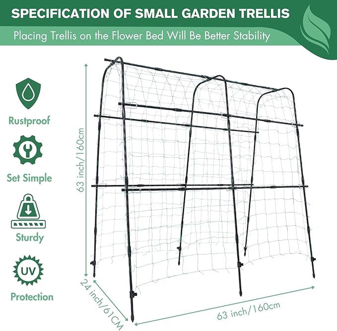 Cucumber Trellis Arch 5.3FT Black PP Coated Stainless Steel Garden Arch Trellis for Climbing Plants Outdoor, Garden Vegetable Trellis for Climbing Plants with Netting