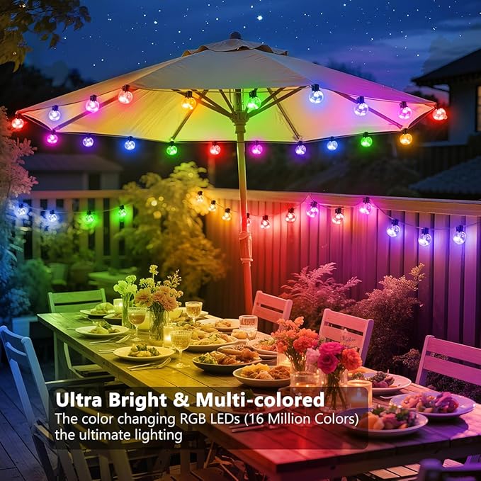 Outdoor String Lights, 25ft 20 Bulbs LED Color Changing Hanging Lights Dimmable with 220+ Scene Modes,App Control, Globe Bulb Waterproof for Outdoor Indoor Patio Backyard Balcony Garden Decor