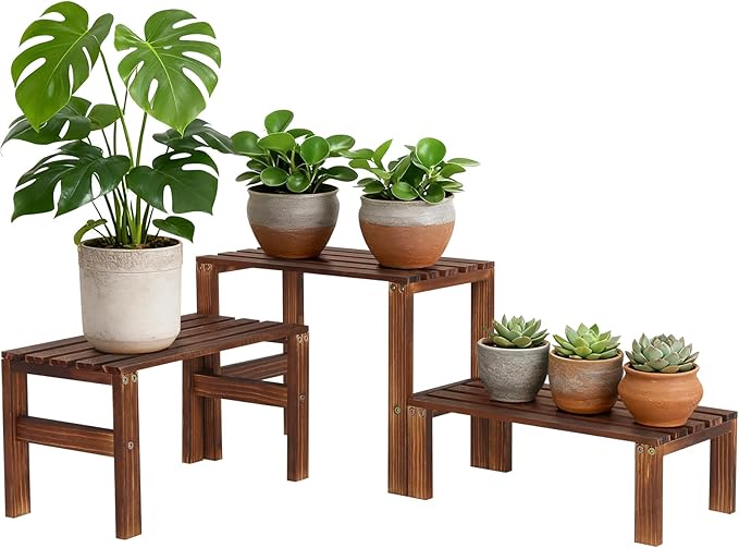 3 Tiered Wooden Plant Stand Shelf Indoor Outdoor,Corner Small Flower Pot Stand ,Rustic Narrow Low Short Plants Holder Rack for Tall Plants Succulent in Patio Livingroom Balcony Window Sill Table Desk