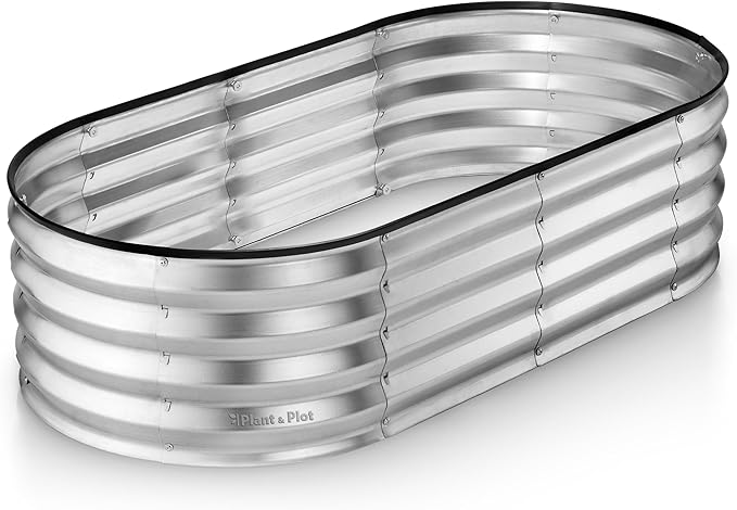 Plant & Plot Galvanized Raised Garden Beds Outdoor // 4×2×1 ft Planter Raised Bed for Gardening, Vegetables, Flowers // Large Metal Garden Box (Silver) // Patented Tool-Free Design