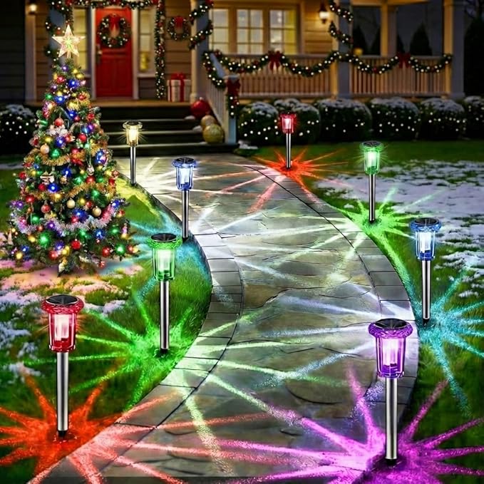 Solar Outdoor Lights, 10 Pack Solar Pathway Lights Outdoor Waterproof, Stainless Steel Stake Lighting for Garden Yard Path Walkway Driveway Patio Lawn Outside Decor,Color Changing