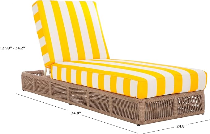 SAFAVIEH Outdoor Collection Gillian Heather Tan & Yellow Stripe Chaise Lounge Chair (Fully Assembled)
