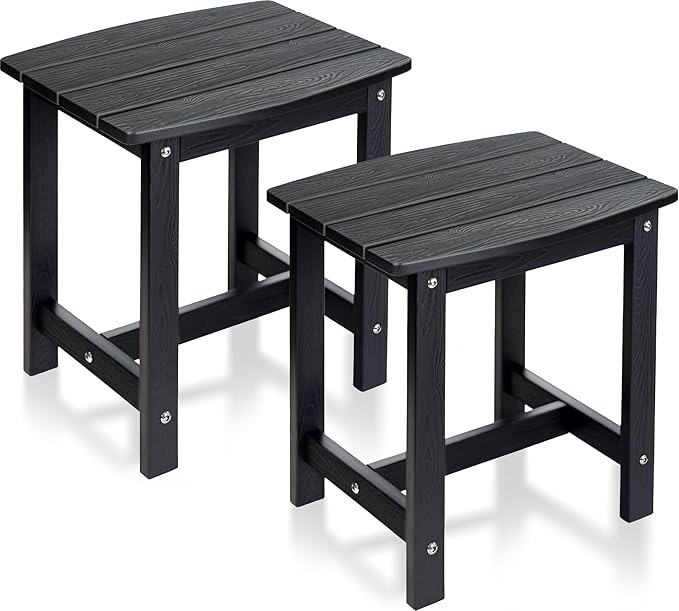 Y&M Outdoor Side Table, HIPS Adirondack Small Single Table, Waterproof Square Outside Table, Balcony Modern End Tables for Patio, Pool, Beach, Porch, Deck, Indoor or Outdoor Use (Black, 2 Pack)
