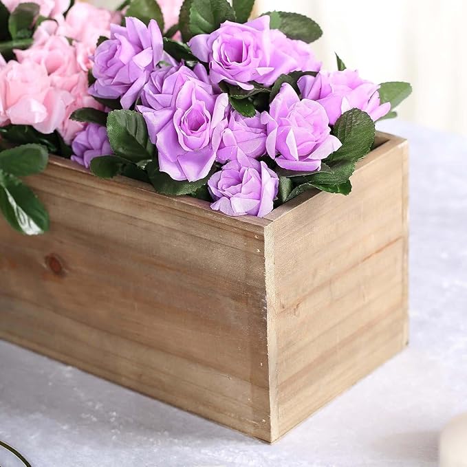 Efavormart 30"x6" Natural Wood Planter Box with Plastic Liner, DIY Rustic Rectangle Wooden Box for Succulents, Long Wedding Table Centerpieces and Farmhouse Party Decor