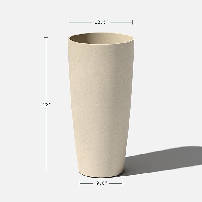Veradek Vega Round Tall Planter Pots for Indoor/Outdoor Use | Made from Plastic - Stone Mix with Drainage Holes | Perfect for Small to Large Succulent Plants, Flowers, Modern Interior Plants