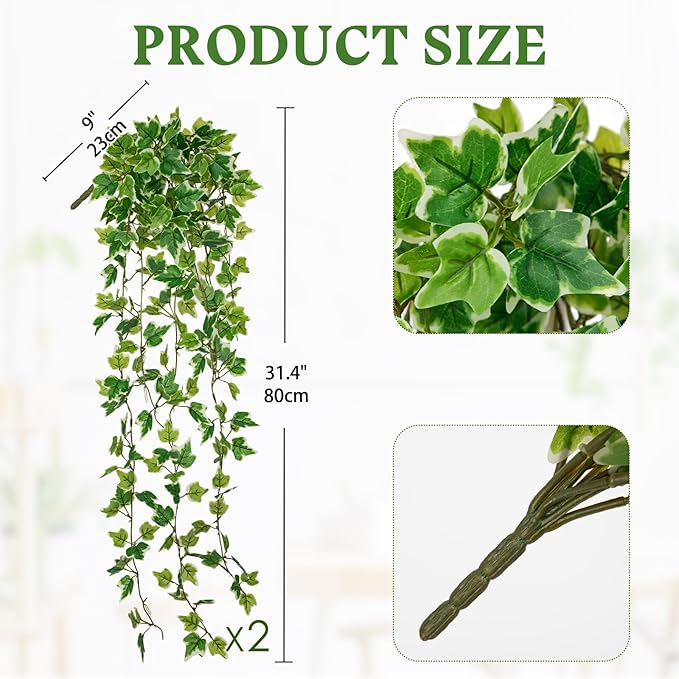 Hollyone 2pcs Artificial Hanging Plants 31" Fake Ivy Vine Faux Ivy Leaves Hanging Plant Greenery for Wall House Room Patio Indoor Outdoor Home Shelf Office Wedding Decor
