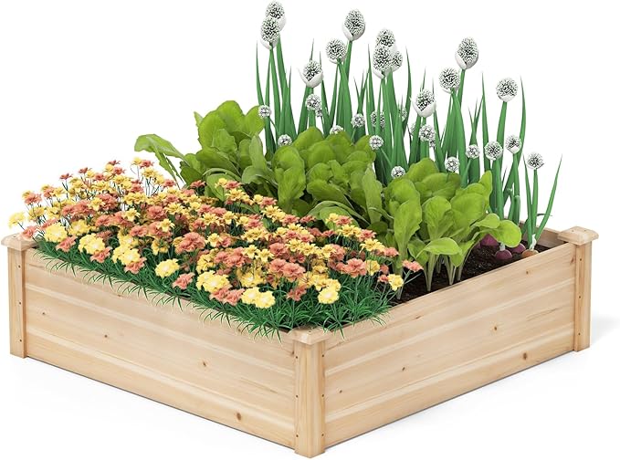 Giantex Raised Garden Bed, Wood Planter Box, Outdoor Square Garden Bed for Vegetable Flower Herb Succulent, 40" Lx40 Wx12 H, Easy Assembly