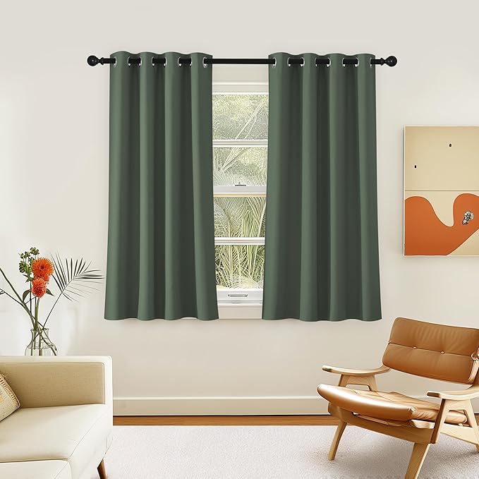 NICETOWN Room Darkening Short Curtain 54 inches Long for Living Room, Grommet Sound Reducing Thermal Insulated Curtains for Bedroom Nursery Window, 46W x 54L, 1 Piece, Dark Mallard
