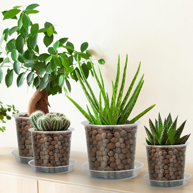 5 Inch Clear Nursery Pots for Plants with Sacuers 15 Pack, Plastic Flower Pots with Drainage Holes, Variety Pack Seedlings Garden Pot for Indoor Outdoor (5 inch)