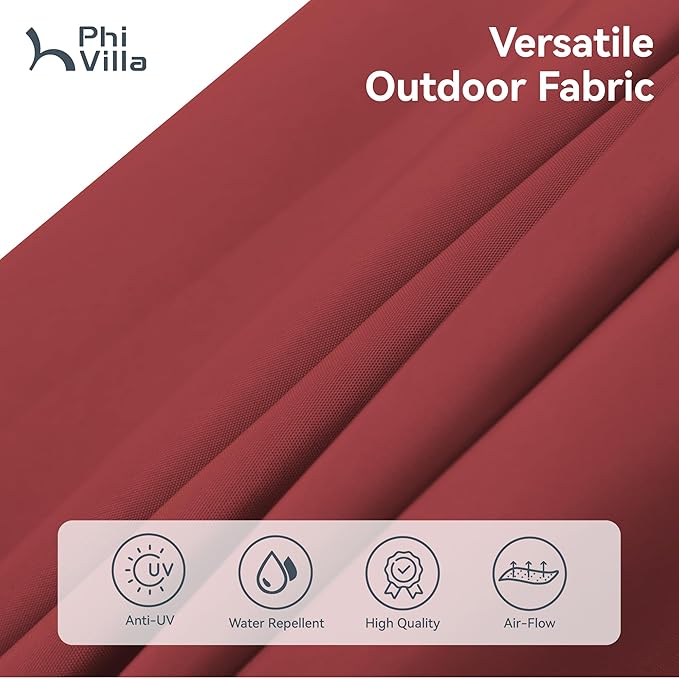 PHI VILLA 15ft Patio Umbrella Double-Sided Outdoor Market Extra Large Umbrella with Crank, Umbrella Base Included (Dark Red)