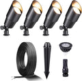 Gardenreet Black Brass Landscape Lighting Kit (4-Pack LED Spotlights) with 100 Feet Cable and 20Pack Wire Connectors for Outdoor House Garden Patio Without Low Voltage Transformer