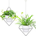 Hanging Planters for Indoor Plants, 2 Set Self Watering Hanging Flower Pots, Modern Hanging Plant Baskets with Metal Plant Holder & 6.5 Inch Plastic Pots for Garden Home Decor (White)