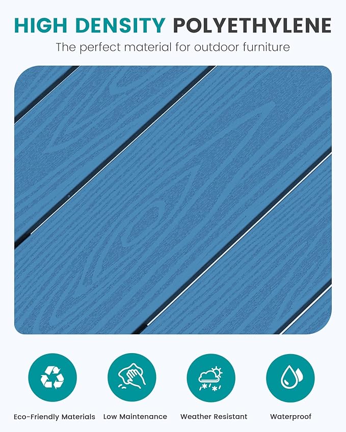 SERWALL 41" Outdoor Bar Table, HDPE Patio Bar Counter Height Table, All Weather Adirondack Outdoor Bar Height Table, Rectangle Patio Bar Table for Outside, Garden, Backyard, Balcony, Poolside, Blue
