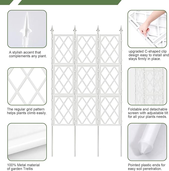 5.25FT Garden Trellis for Climbing Plants Outdoor,White Iron Pipe Support Fence,Metal Wall Lattice Climbing Frame for Potted Plants Indoor for Ivy Vines Vegetable Flower, Patio, Lawn, Yard, Backyard