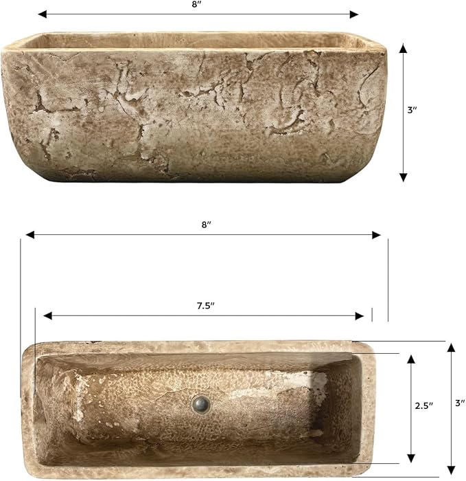 Classic Home and Garden Dakota Rectangular Planter Box w/Drain Plug - Small Succulent Pots for Window Sills & More - Shallow Trough Planter for Indoor Outdoor Use (8” Earth Moss Gray)