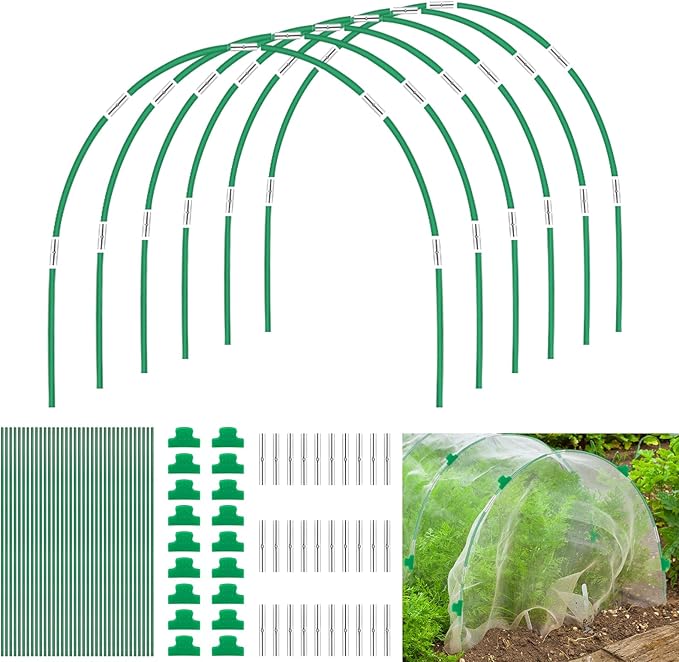 Greenhouse Hoops Grow Tunnel, 6 Sets of 8FT Long Garden Hoops for Raised Beds, Rust-Free Fiberglass Support Hoops Frame for Garden Netting, DIY Plant Support Garden Stakes for Row Cover, 36 Pcs