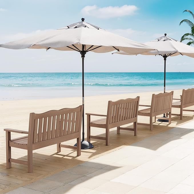 Stoog Outdoor Benches Set of 2, 2-Person Poly Lumber Garden Bench with Real Wood Look, Never Fade & Rust-Proof, All-Weather for Patio, Porch, Deck, and Backyard, Teak