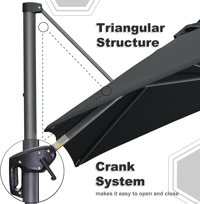PURPLE LEAF 10' X 13' Patio Umbrella Outdoor Cantilever Rectangle Umbrella Aluminum Offset Umbrella with 360-degree Rotation for Garden Deck Pool Patio Black
