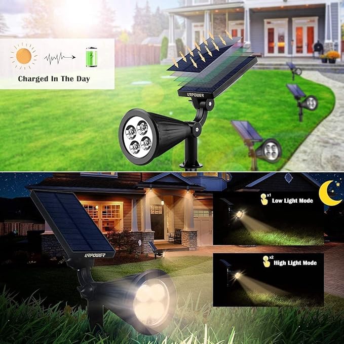URPOWER Solar Lights Outdoor, Adjustable Spot Lights Outdoor, 2-in-1 Waterproof Landscape Spotlights Wall Light, Dusk-to-Dawn Solar Powered Light for Garden, Yard (6 Pack,Warm White)