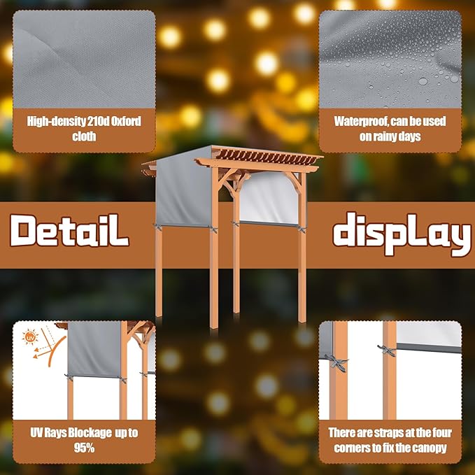 Universal Pergola Replacement Canopy Outdoor Canopy Shade Cover Waterproof Shade Top Cover for Outdoor Patio Porch Backyard(12 x 8 ft,Gray)